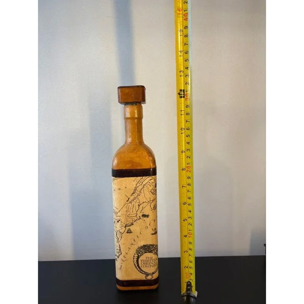 Italian Leather Decanter Tall Slim Map Panel Wax Seal Design Bottle